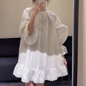 High-end Lace Trim Lantern Sleeve Dress For Women