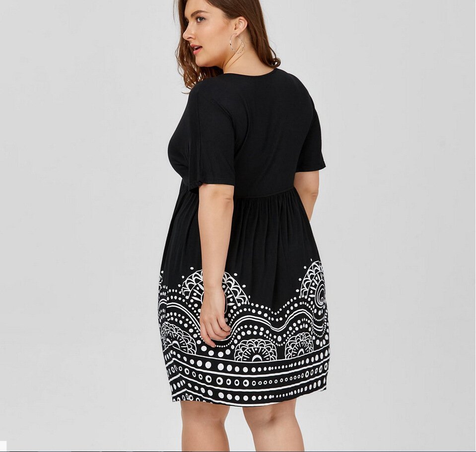 Plus size short sleeve V-neck print dress - Image 5