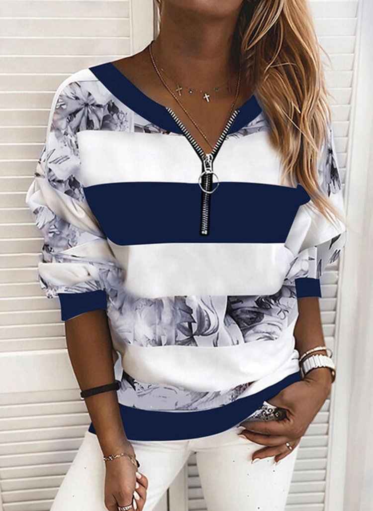 Striped Print Loose Sweatshirt Women - Image 5