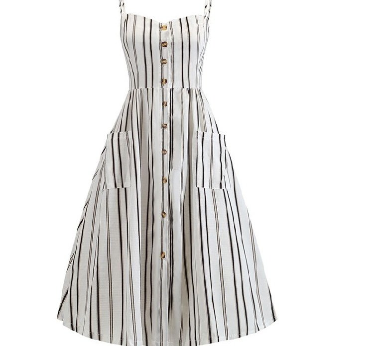 Sexy Dress Midi Button Striped Floral Dress - Image 2