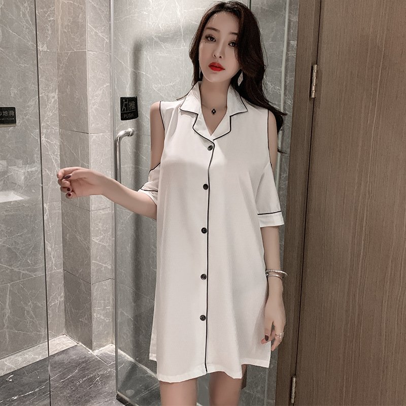 Short sleeve chiffon ice silk sexy off-the-shoulder - Image 4