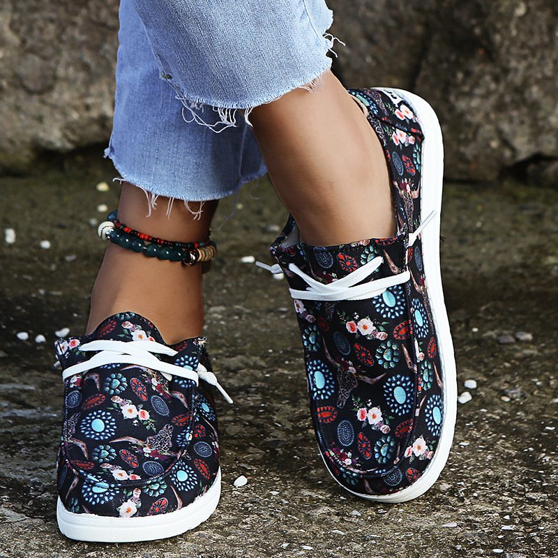 Loafers Women Sunflower Print Flats Casual Canvas Shoes Non-lace Lazy Shoes - Image 7
