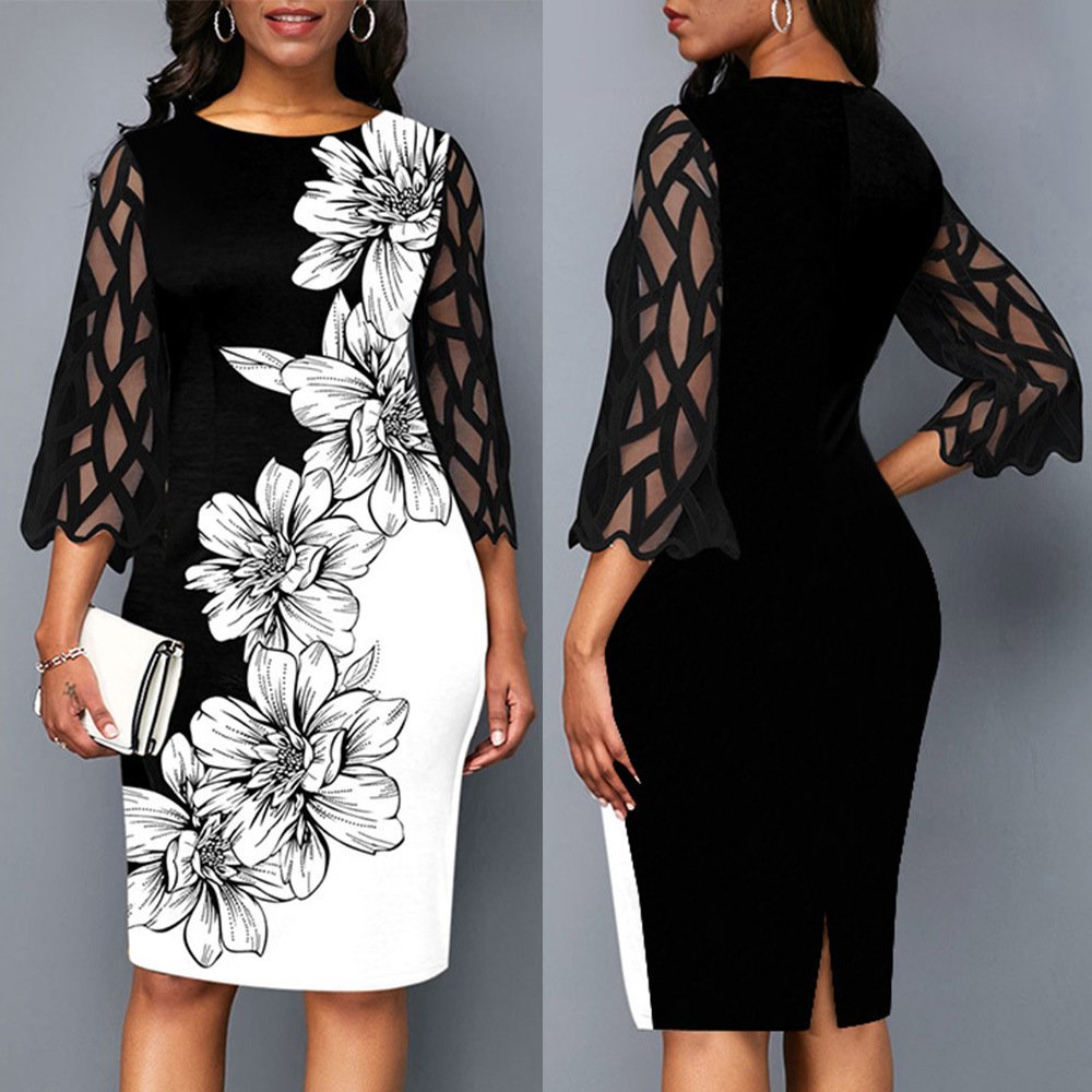 Lace Stitching Mesh Party Evening Dress - Image 2