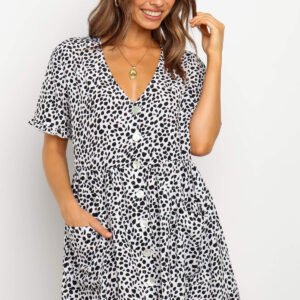 Summer Women Mini Dresses Spring Short Sleeve Dot Printed