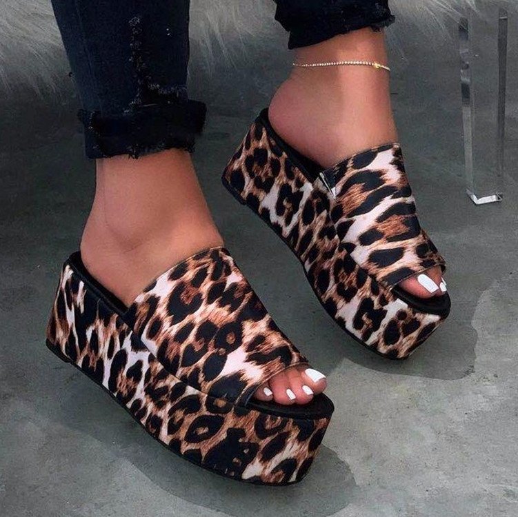 Summer Platform Sandals Leopard Print Women Sandal Flat Shoes Casual Women Peep Toe Black Platform Sandals - Image 2