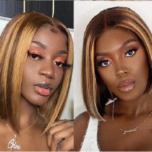 European And American Wig Women's Shoulder Shoulder Brown Gradient Short Straight Hair
