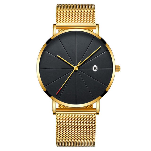 Calendar Thin Mens Watch Stainless Steel Mesh Band Quartz Wrist Watches Men Clock - Image 3