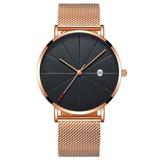 Calendar Thin Mens Watch Stainless Steel Mesh Band Quartz Wrist Watches Men Clock - Image 5