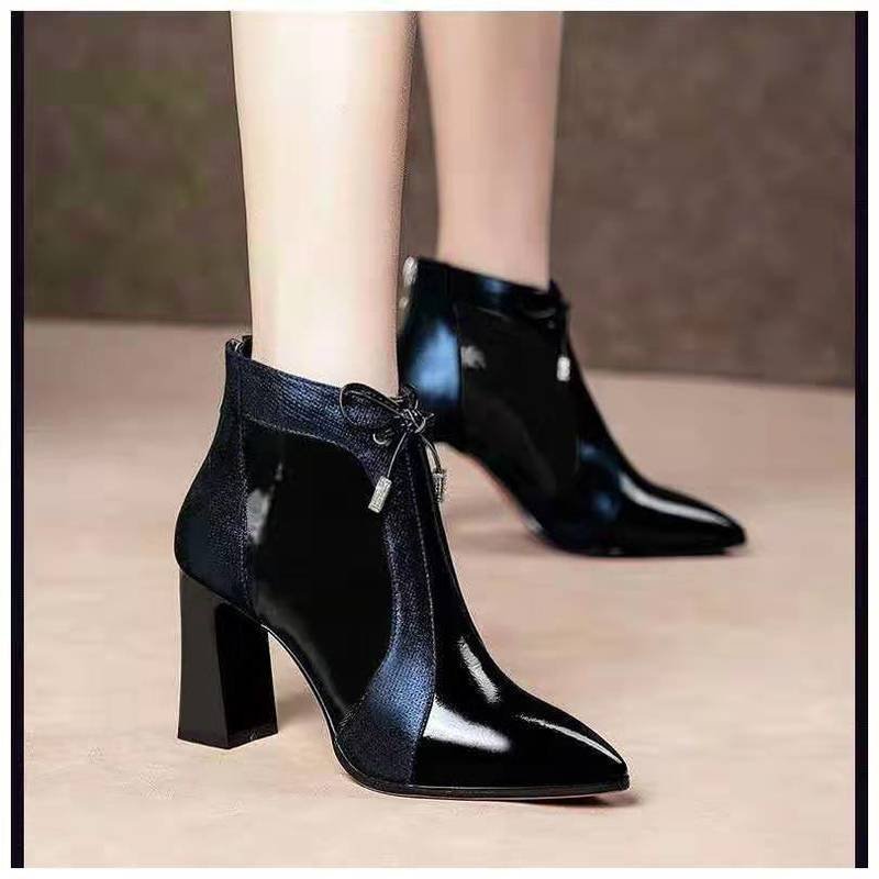 Warm Martin Boots Short Boots Women Black High Heels Thick Mid-heel - Image 4
