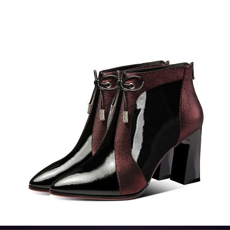 Warm Martin Boots Short Boots Women Black High Heels Thick Mid-heel - Image 3