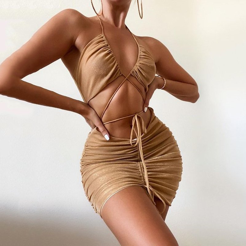 Autumn Bright Silk Dress Sexy Hot Girl Halter Halter - Image 3
