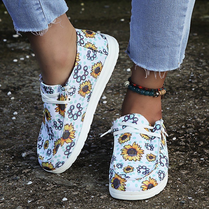 Loafers Women Sunflower Print Flats Casual Canvas Shoes Non-lace Lazy Shoes - Image 8