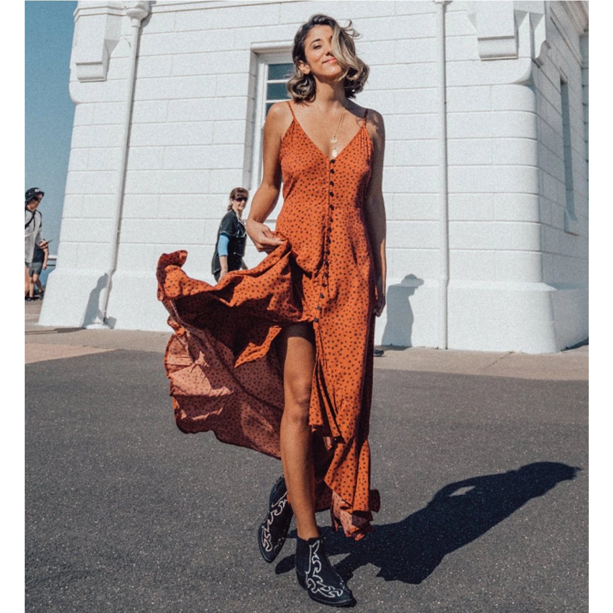 Printed single-breasted sling long dress - Image 4