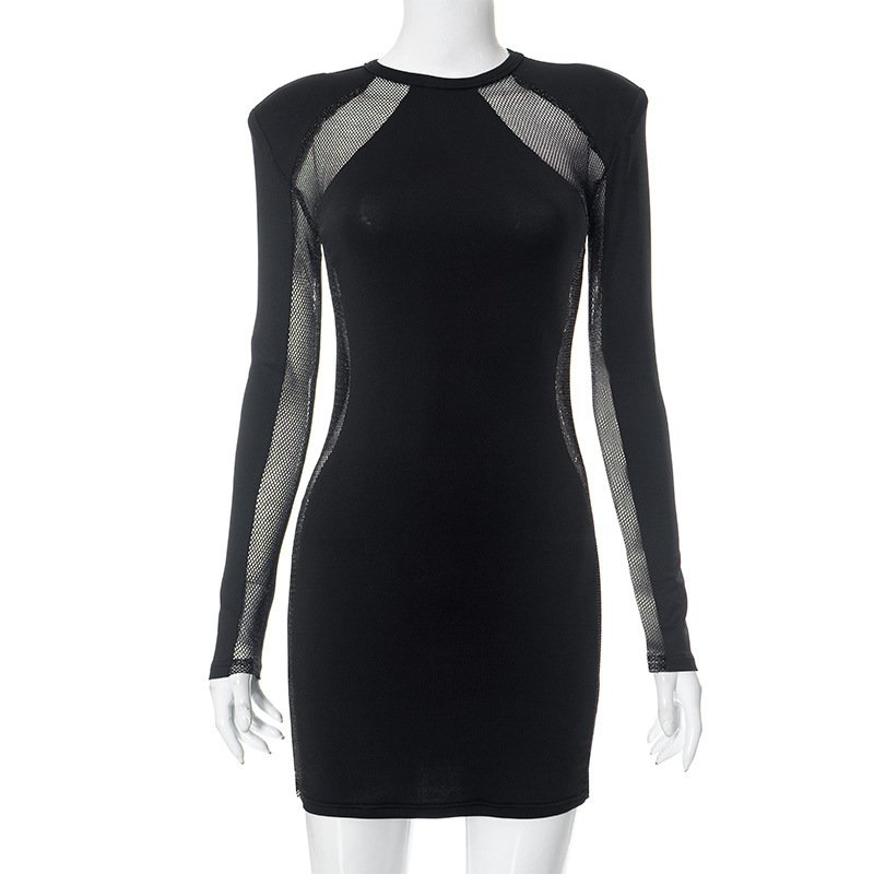 Women's Long Sleeve Stitching See-through Hot Girl Dress - Image 4