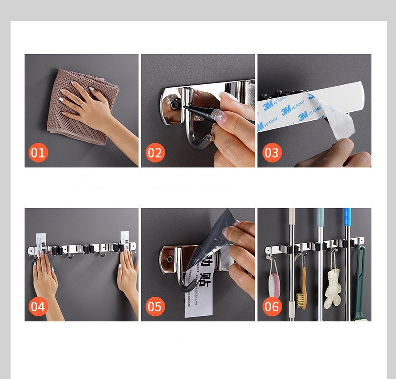 304 Stainless Steel Nail-free Mop Rack - Image 7