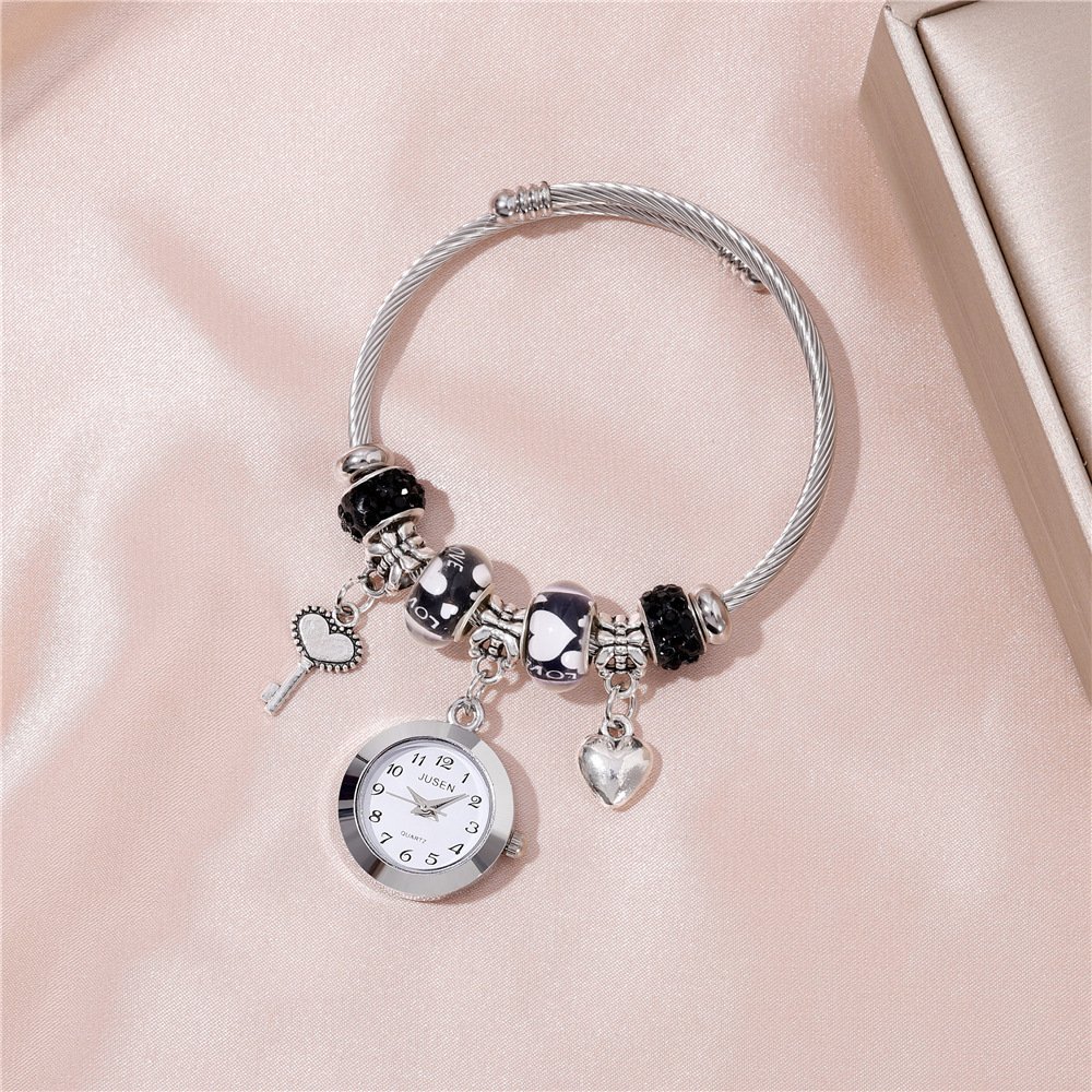 Women Bangle Watch Love Heart Key Pendant Quartz Women Bangle Watch - Image 9