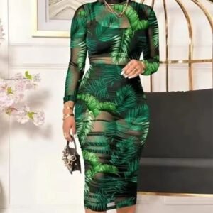 Printed See-through Slim-fit Mesh Dress