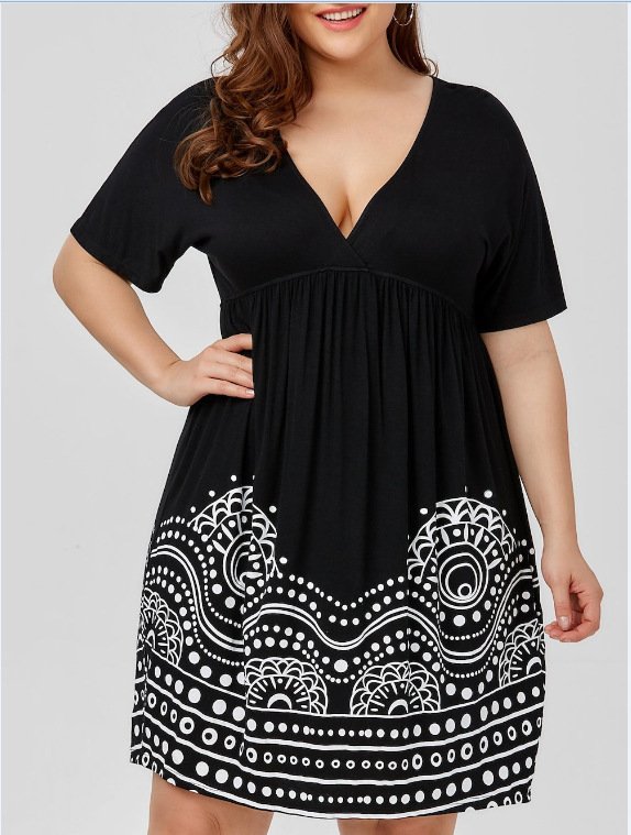 Plus size short sleeve V-neck print dress - Image 3