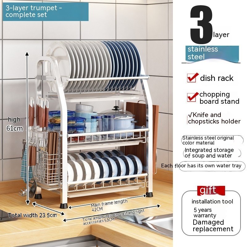 Stainless Steel Kitchen Storage Rack Multifunctional - Image 3