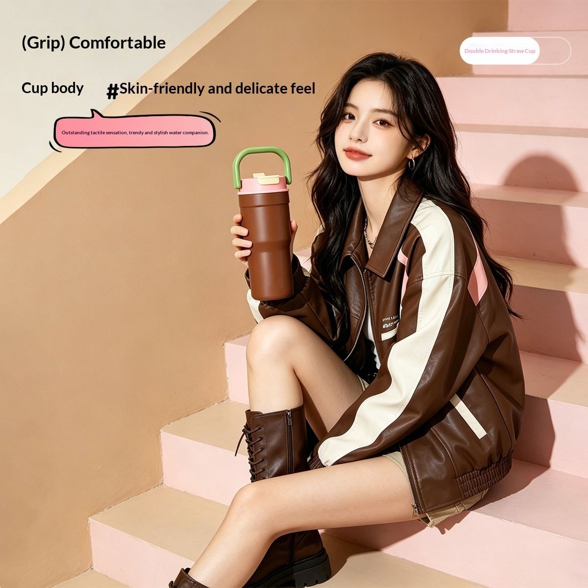 Outdoor Portable Large-Capacity Straw Cup Stainless Steel Mug - Image 2