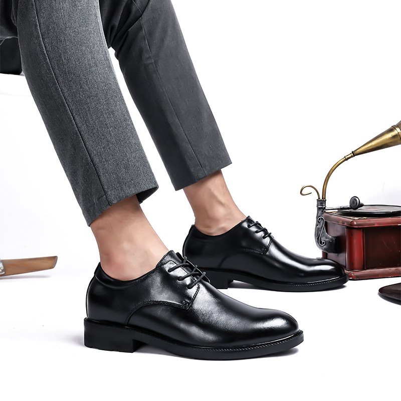 Mens Leather Dress Shoes With A Hidden Height-increasing Insole For Business Attire