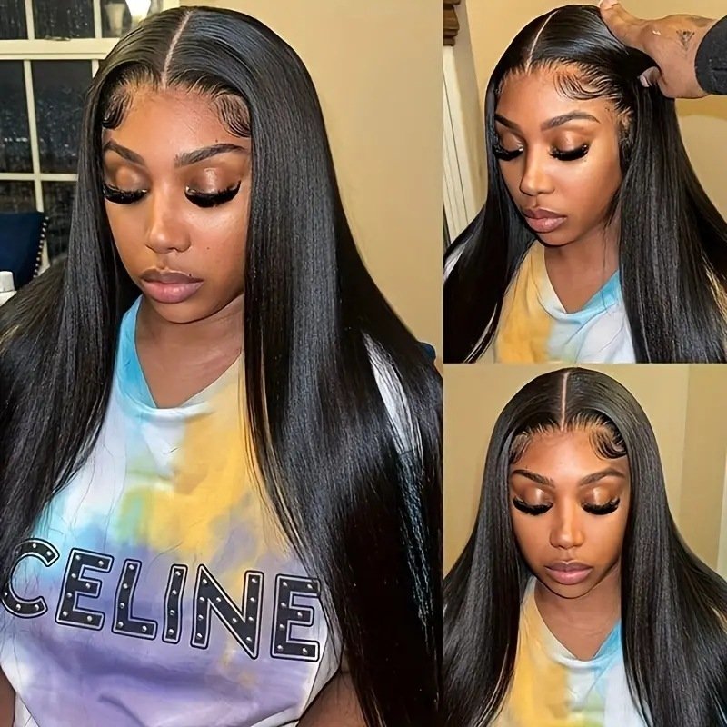 European And American Mid-length Long Straight Front Lace Wig - Image 3