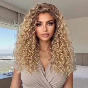 European And American Wig African Small Curls 13x4 Lace Front Middle Part Long Curls