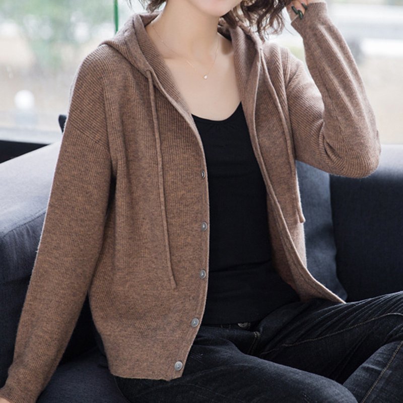 Hooded Sweater Coat Women Long Sleeve Single-breasted Sweaters Clothes - Image 7