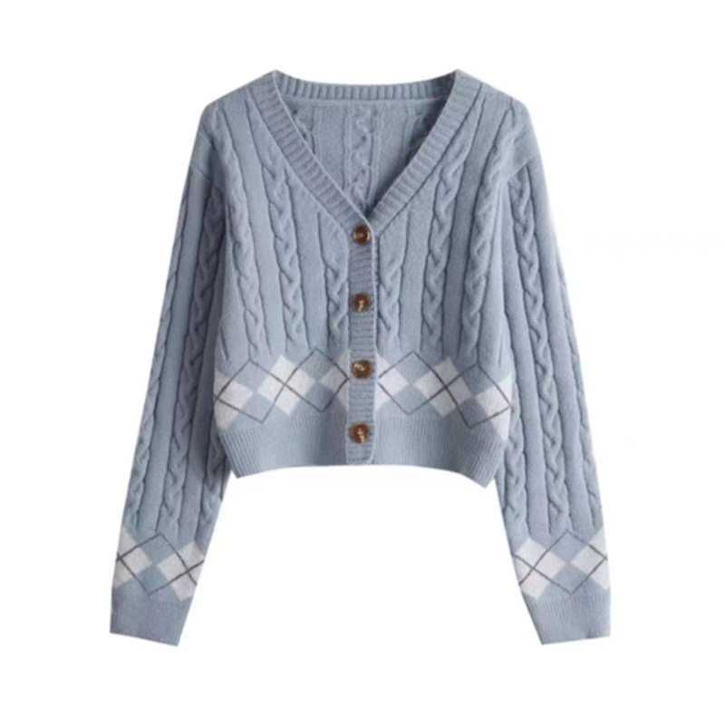 Plaid Hemp Pattern V-neck Single Breasted Cardigan Top - Image 4