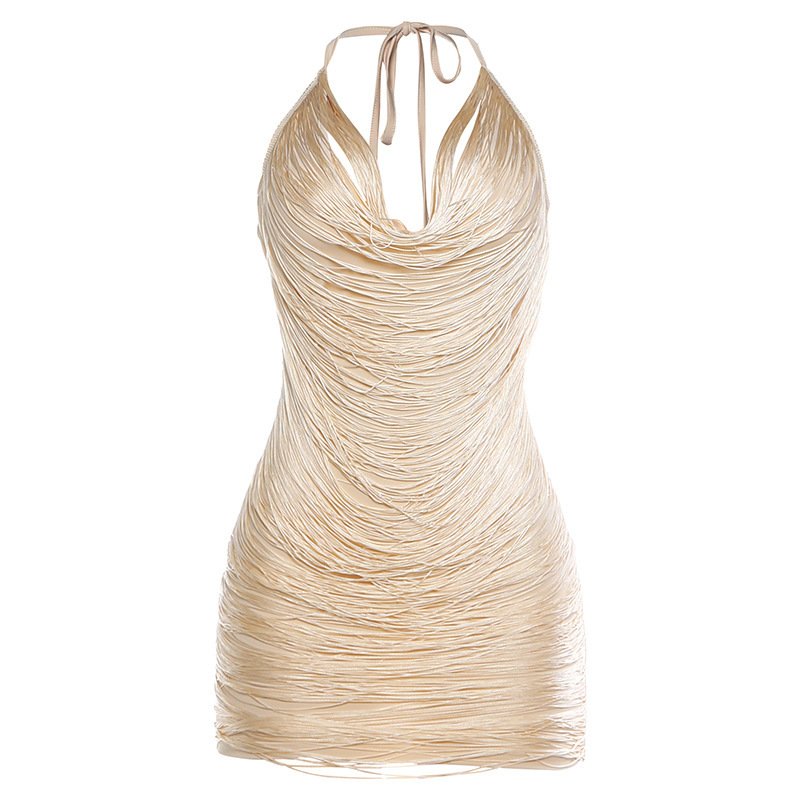 Tassel Halter Lace-up Deep V-neck Bodycon Spicy Girl Dress - Image 6