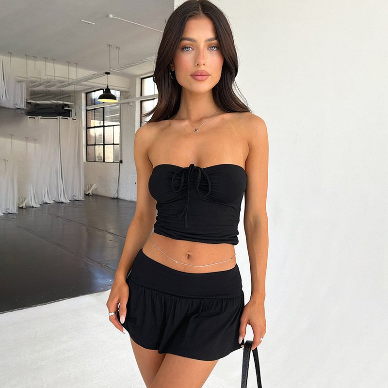 Women's Suits Summer Sleeveless Tube Top And Pleating Skirt Y2K Hot Girl Mid-length Dress Set - Image 9