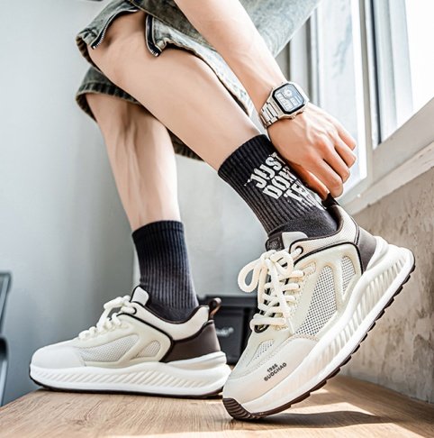 Men's New Spring Breathable Hollow Mesh Sneakers, Versatile Height Increasing Running Athletic Trendy Shoes For Teenagers - Image 6