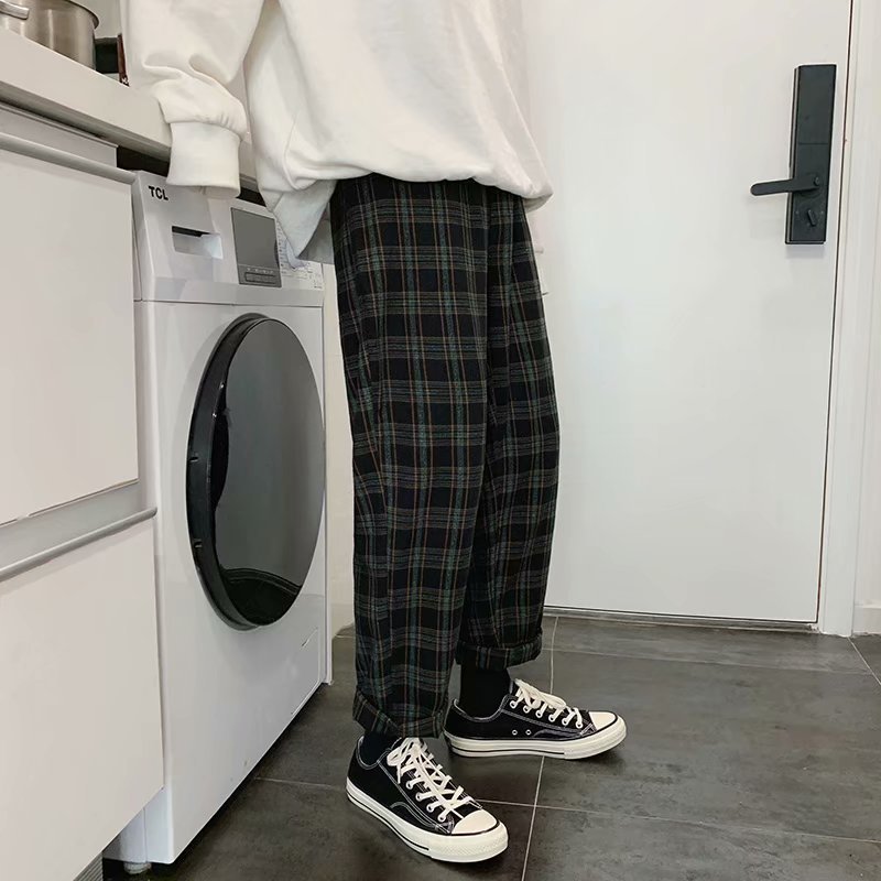 Boys Plaid Casual Pants Korean Style Loose Harem Pants Men - Image 4