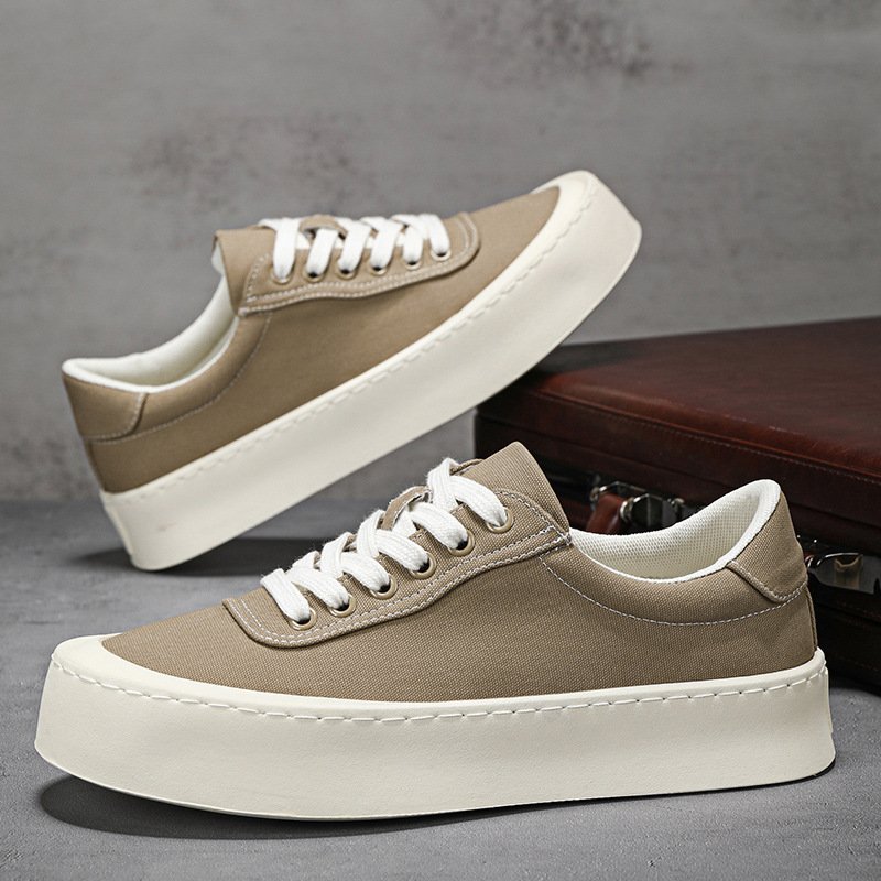 Mens Breathable Canvas Board Shoes With A Height-increasing Sole