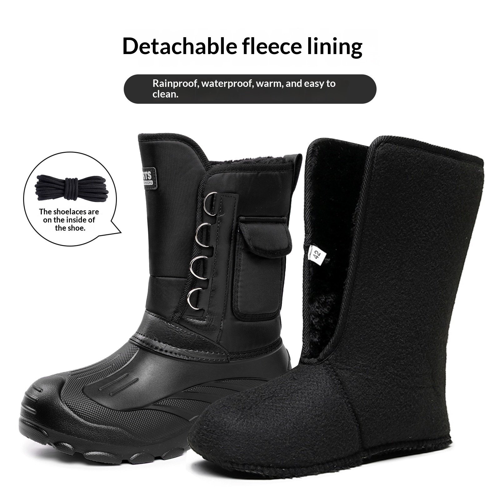 Men's Winter Fleece-Lined Thickened High-Top Snow Boots - Image 5