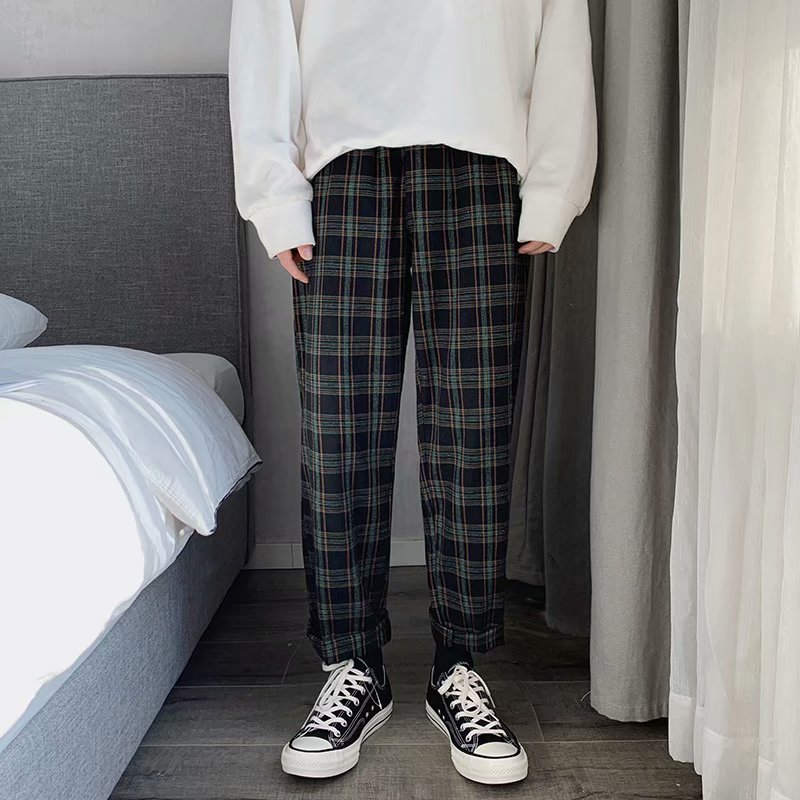 Boys Plaid Casual Pants Korean Style Loose Harem Pants Men - Image 5
