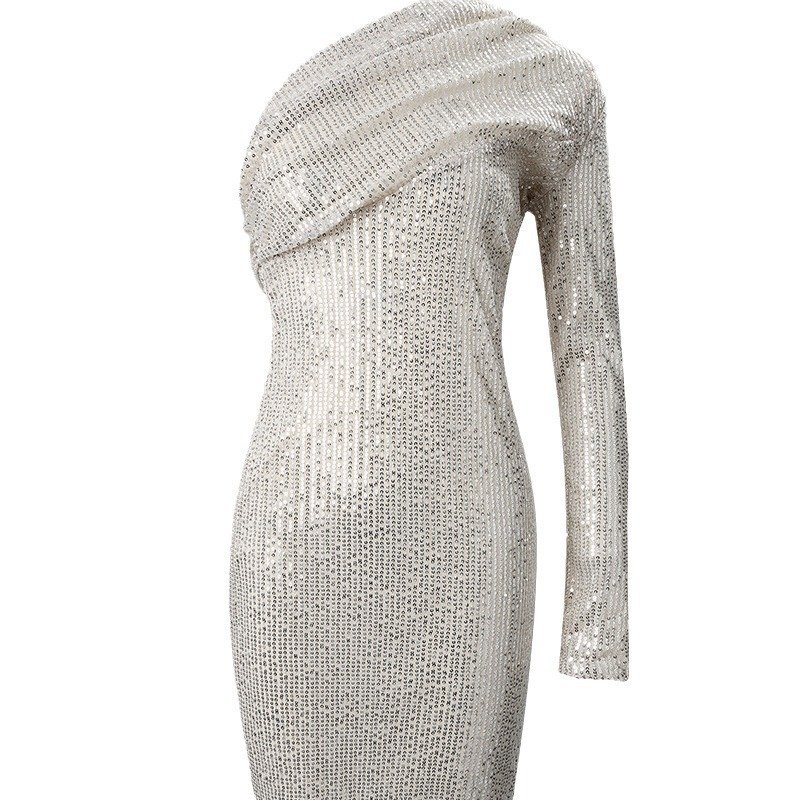 Silver One Shoulder Sequin Formal Dress - Image 3