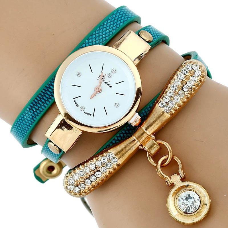 Gnova Platinum Fashion Luxury Brand New Women Rhinestone Gold Bracelet Watch Pu Leather Ladies Quartz Casual Wristwatch - Image 2