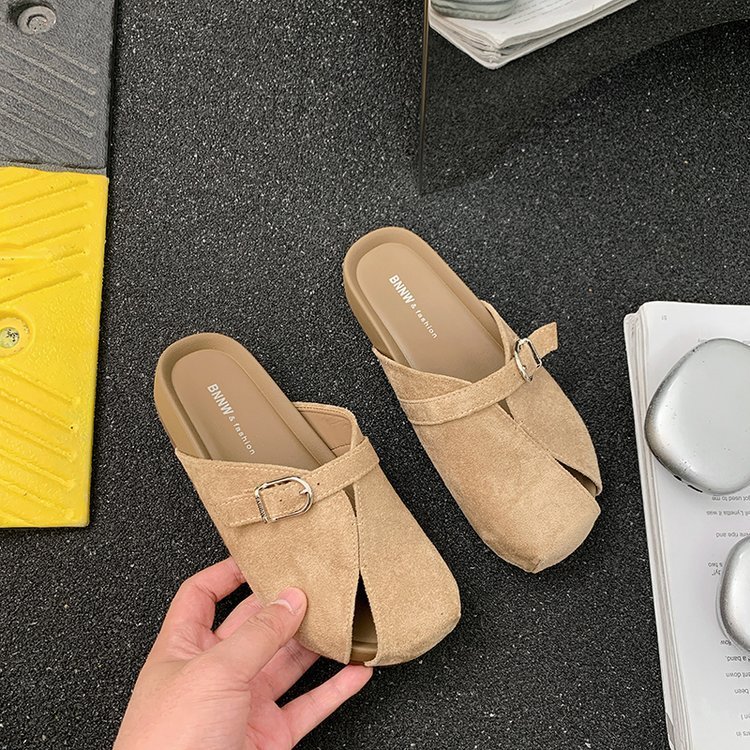 Women Textured Retro Round Toe Closed Toe Mules, Summer Slip On Flat Mule Shoes, Versatile Outdoor Wear Women Slide Sandals - Image 3