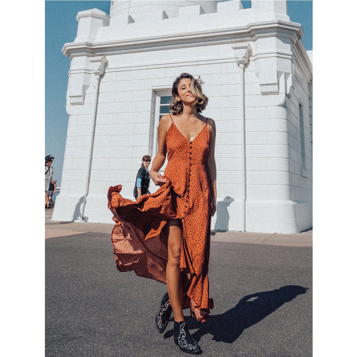 Printed single-breasted sling long dress - Image 3