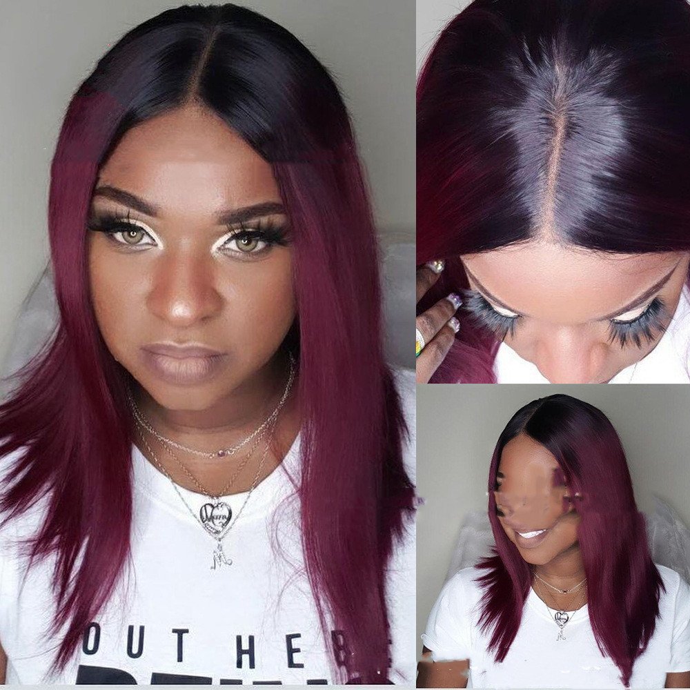 Women's Side Parting Burgundy Short Straight Wig - Image 3