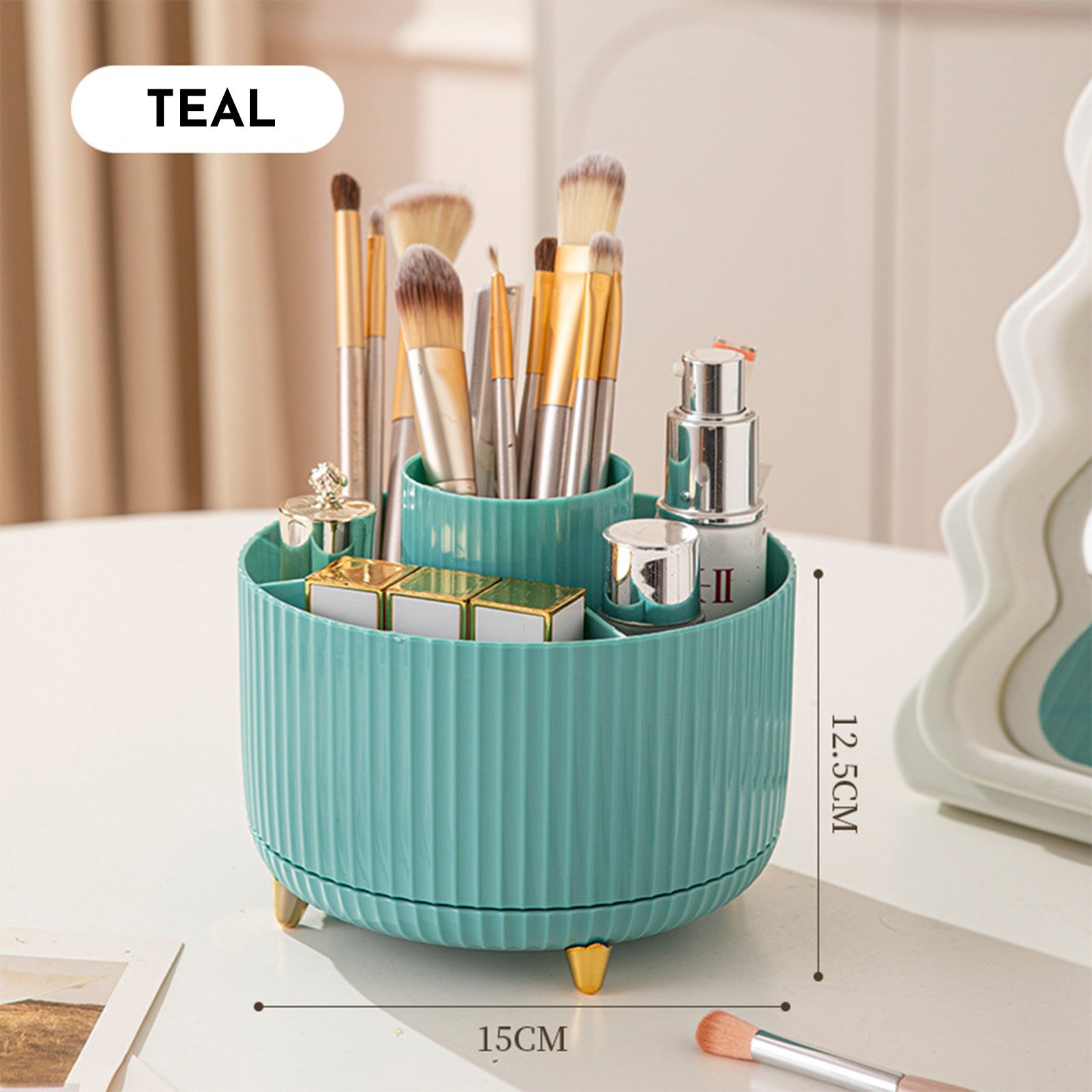 360 Rotating Makeup Brush Holder & Organizer Countertop Storage For Cosmetics & Skincare 8 Colors - Image 7