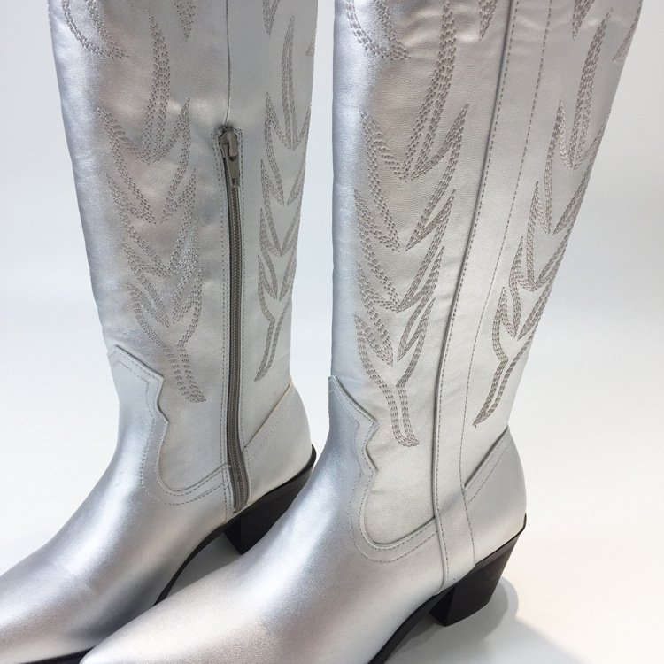 Silver Embroidered Chelsea Boots Autumn And Winter - Image 7
