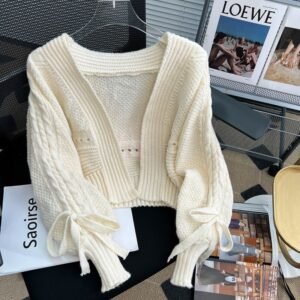 Western Style Outer Match Knitted Cardigan Loose Short Long Sleeve Top