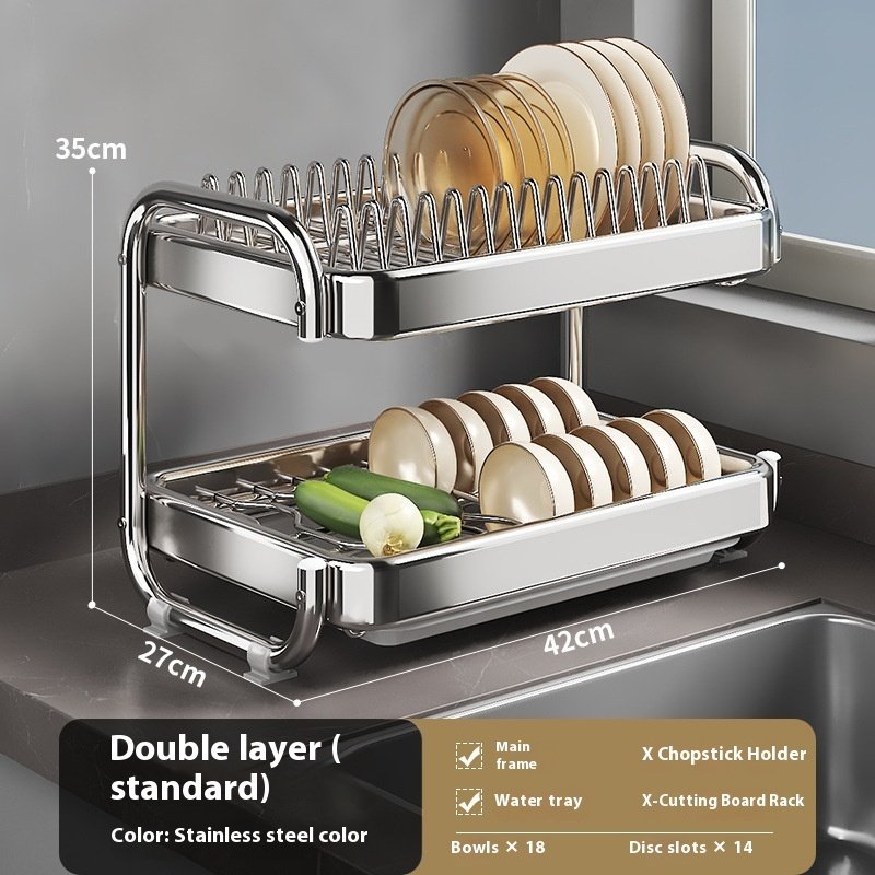 Stainless Steel Dish Storage Rack Draining Plate Rack - Image 6