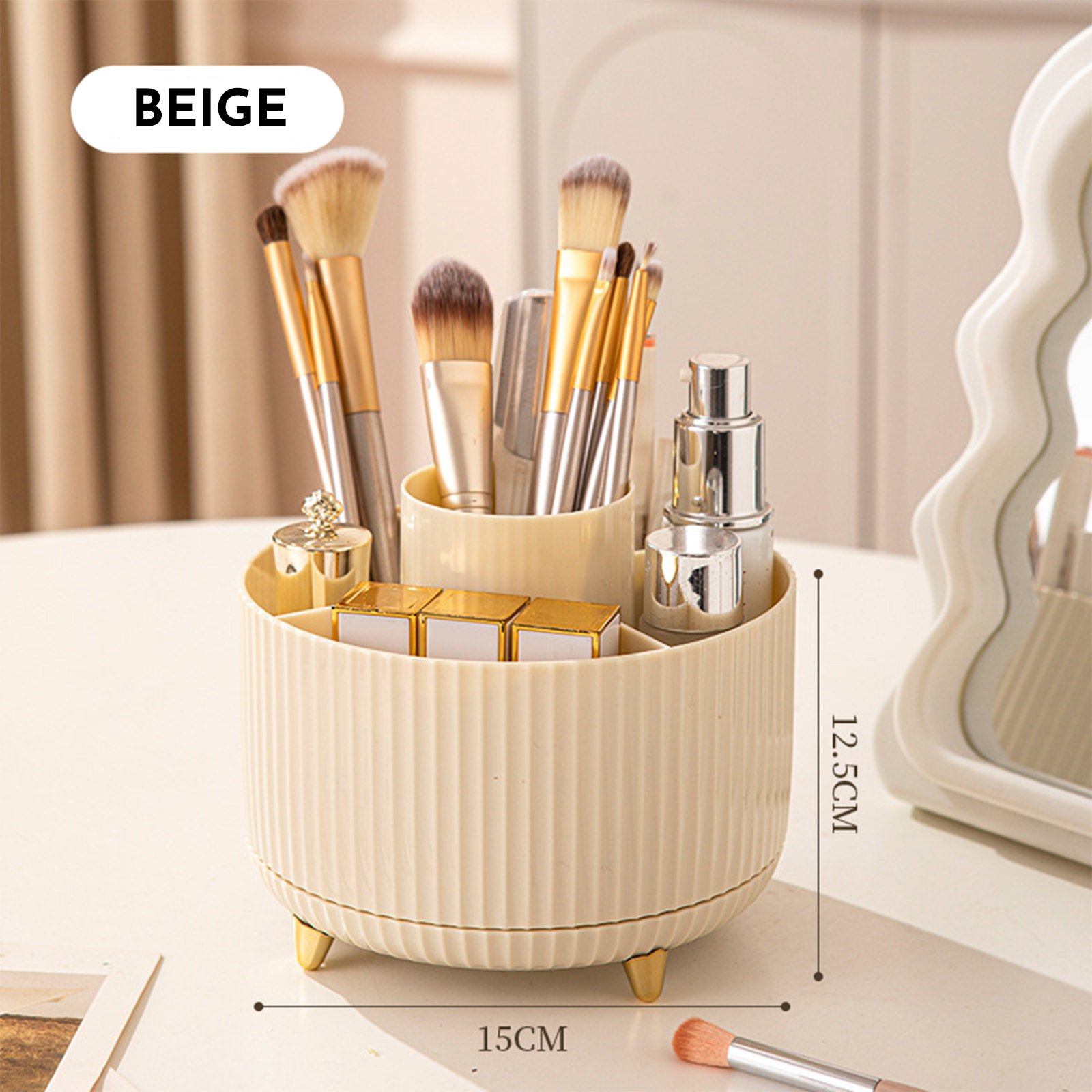 360 Rotating Makeup Brush Holder & Organizer Countertop Storage For Cosmetics & Skincare 8 Colors - Image 5