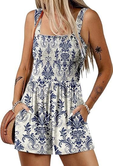 Flower Print Shorts Jumpsuit Summer Fashion Sleeveless Beach Bodysuit - Image 6