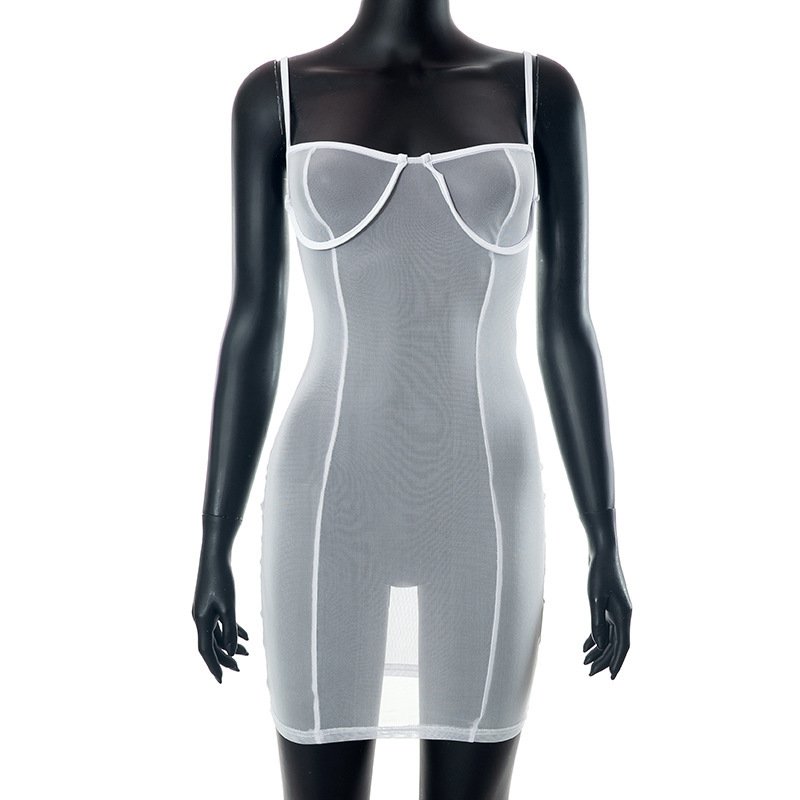Spaghetti Straps Chest Wrap Mesh Sexy Nightclub Hot Girl Dress Female - Image 7