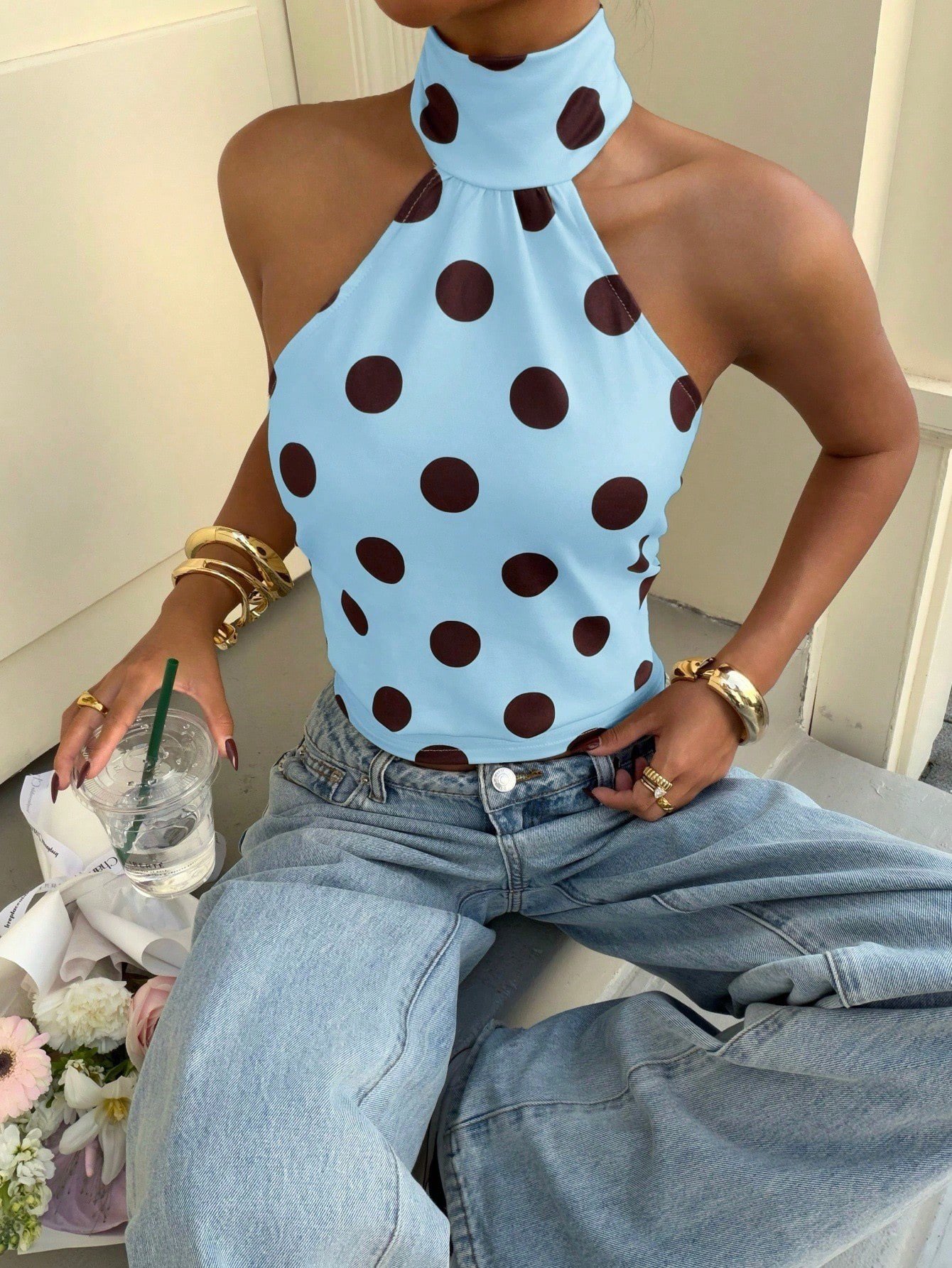 Polka-dot Printed Halterneck Vest For Women - Image 8