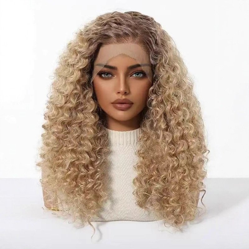 European And American Wig African Small Curls 13x4 Lace Front Middle Part Long Curls - Image 4